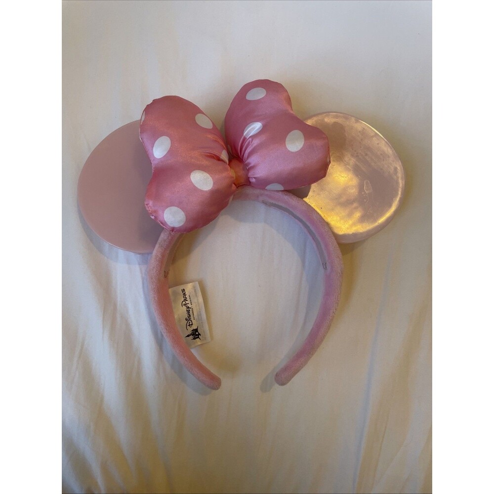 Disney Parks Light Up Minnie Ears Pink Polka Dot Satin Bow Authentic